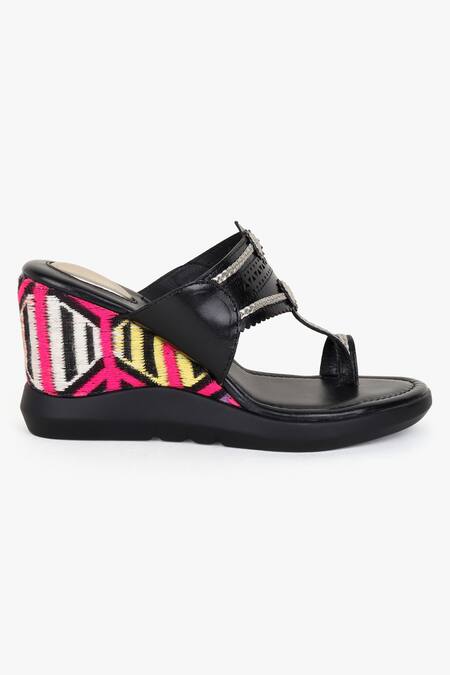 Buy_Kolha_Black Cut Work Kolhapuri Wedges_Online_at_Aza_Fashions