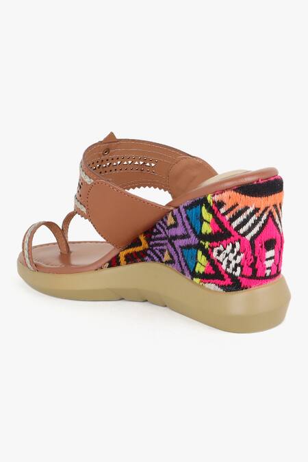Shop_Kolha_Brown Cut Work Kolhapuri Wedges_Online_at_Aza_Fashions
