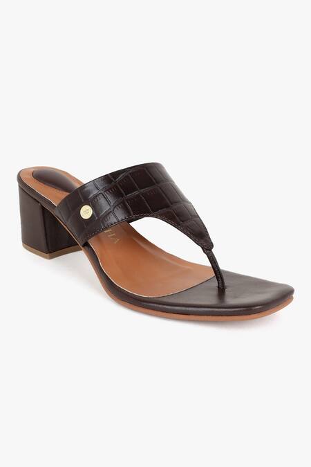 Kolha Brown Croc Leather Textured Heels Online at Aza Fashions Kolha_Brown Croc Leather Textured Heels_Online_at_Aza_Fashions