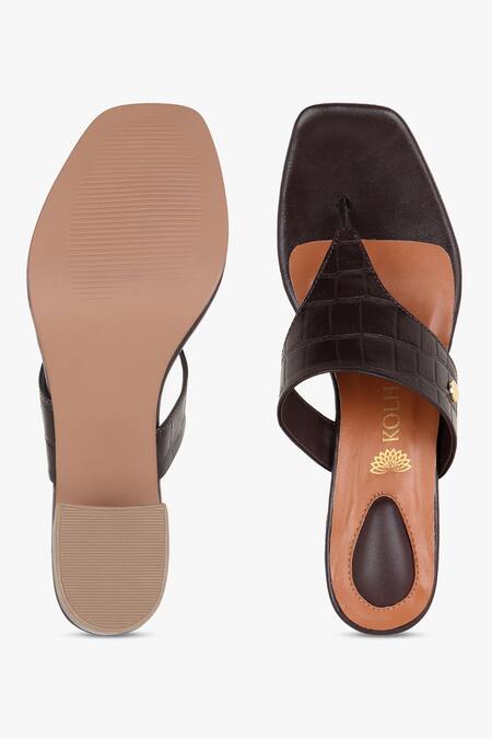 Buy Kolha Brown Croc Leather Textured Heels Buy_Kolha_Brown Croc Leather Textured Heels