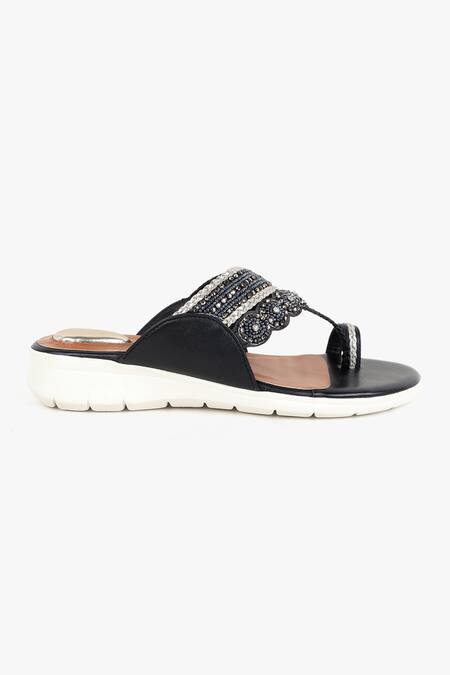 Kolha_Black Aanya Bead And Sequin Embroidered Flats_Online_at_Aza_Fashions