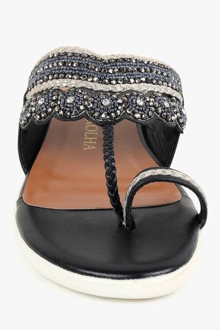 Shop_Kolha_Black Aanya Bead And Sequin Embroidered Flats_Online_at_Aza_Fashions