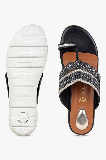 Buy_Kolha_Black Aanya Bead And Sequin Embroidered Flats