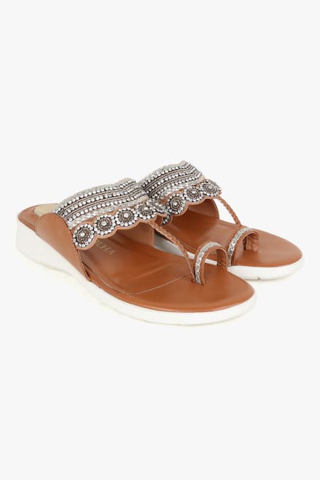 KOLHA Aanya Leather Kolhapuri Flats 