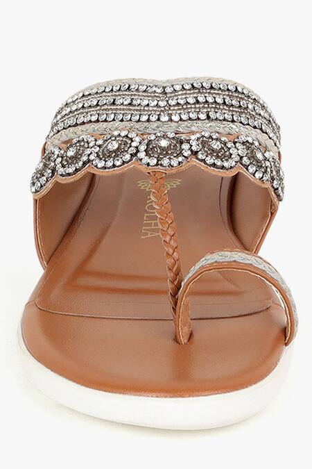 Shop_Kolha_Gold Aanya Leather Kolhapuri Flats_Online_at_Aza_Fashions