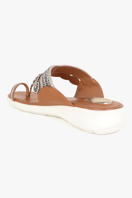 Kolha_Gold Aanya Leather Kolhapuri Flats_at_Aza_Fashions