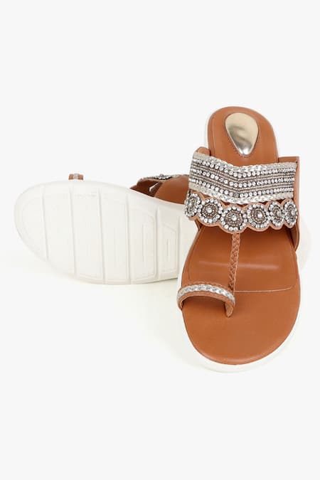 Shop_Kolha_Gold Aanya Leather Kolhapuri Flats