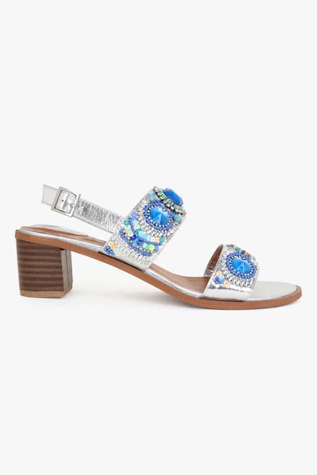 Kolha Silver Beads, Sequins Aafreen Leather Embroidered Sandals Online at Aza Fashions Kolha_Silver Beads, Sequins Aafreen Leather Embroidered Sandals_Online_at_Aza_Fashions