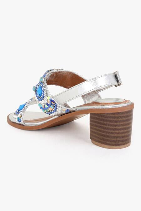 Shop Kolha Silver Beads, Sequins Aafreen Leather Embroidered Sandals Online at Aza Fashions Shop_Kolha_Silver Beads, Sequins Aafreen Leather Embroidered Sandals_Online_at_Aza_Fashions