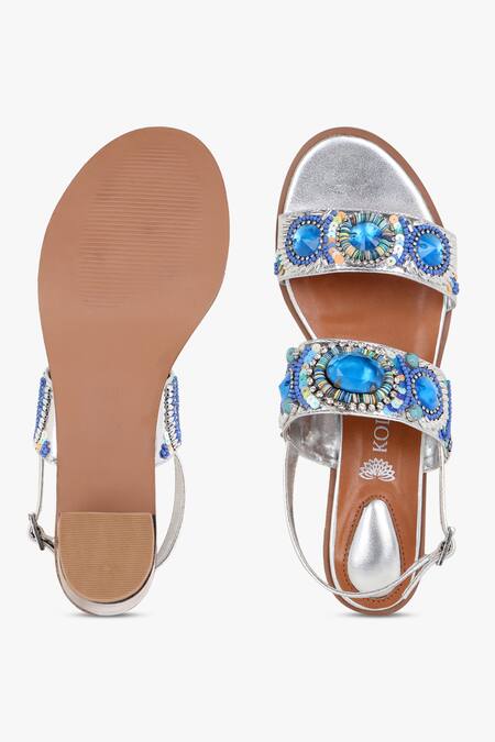 Kolha Silver Beads, Sequins Aafreen Leather Embroidered Sandals at Aza Fashions Kolha_Silver Beads, Sequins Aafreen Leather Embroidered Sandals_at_Aza_Fashions