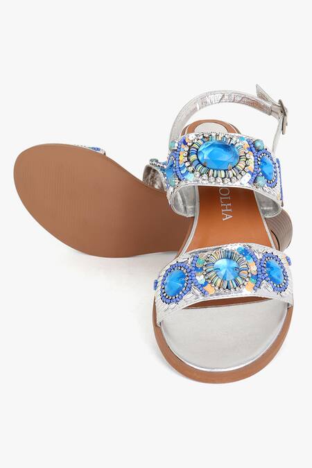 Buy Kolha Silver Beads, Sequins Aafreen Leather Embroidered Sandals Buy_Kolha_Silver Beads, Sequins Aafreen Leather Embroidered Sandals