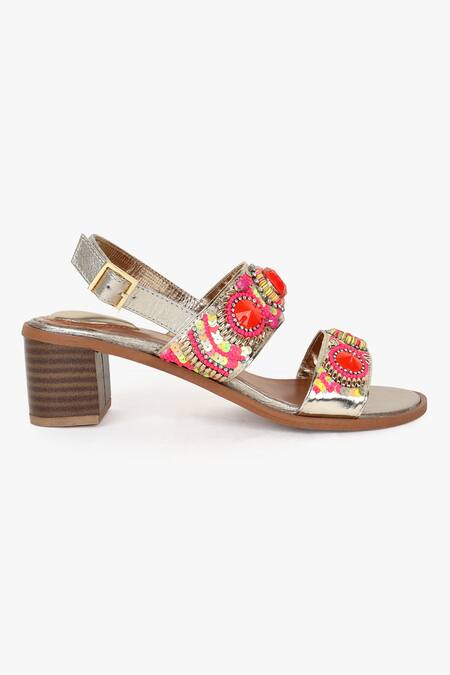 Kolha Orange Beads, Sequins Aafreen Leather And Embroidered Sandals Online at Aza Fashions Kolha_Orange Beads, Sequins Aafreen Leather And Embroidered Sandals_Online_at_Aza_Fashions
