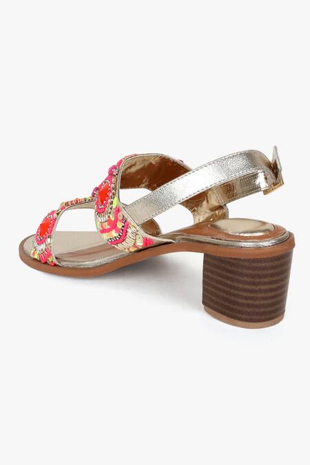 Buy Kolha Orange Beads, Sequins Aafreen Leather And Embroidered Sandals Online at Aza Fashions Buy_Kolha_Orange Beads, Sequins Aafreen Leather And Embroidered Sandals_Online_at_Aza_Fashions
