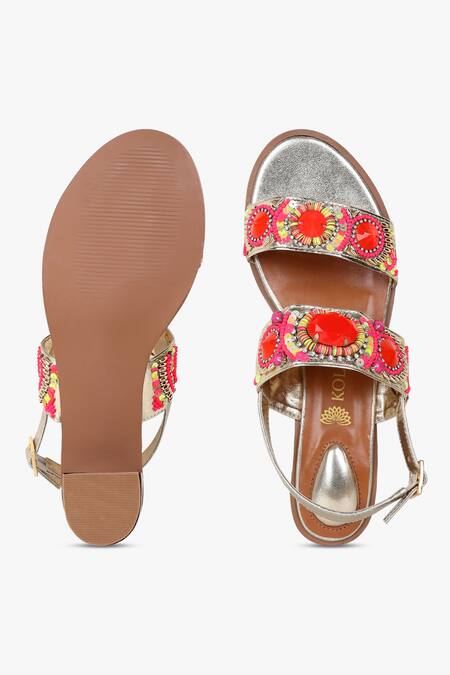 Kolha Orange Beads, Sequins Aafreen Leather And Embroidered Sandals at Aza Fashions Kolha_Orange Beads, Sequins Aafreen Leather And Embroidered Sandals_at_Aza_Fashions