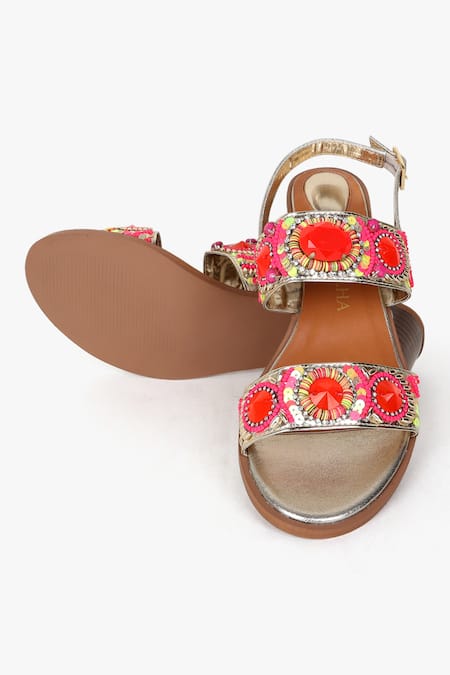 Buy Kolha Orange Beads, Sequins Aafreen Leather And Embroidered Sandals Buy_Kolha_Orange Beads, Sequins Aafreen Leather And Embroidered Sandals