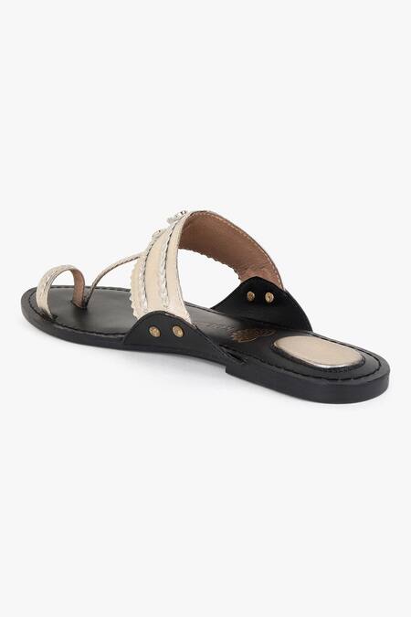 Shop Kolha Silver Aabha Braided Kolhapuri Flats Online at Aza Fashions Shop_Kolha_Silver Aabha Braided Kolhapuri Flats_Online_at_Aza_Fashions