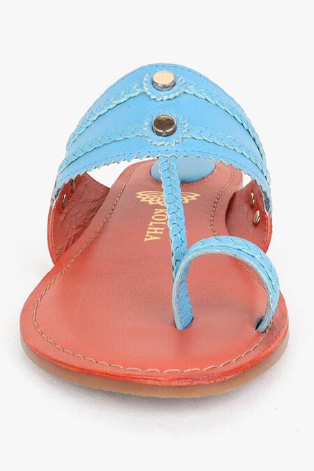 Kolha_Blue Aabha Kolhapuri Flats_Online_at_Aza_Fashions