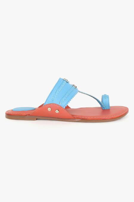 Shop_Kolha_Blue Aabha Kolhapuri Flats_Online_at_Aza_Fashions