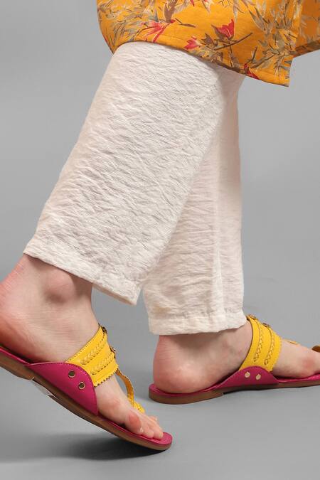 Kolha_Fuchsia Aabha Braided Flats_Online_at_Aza_Fashions