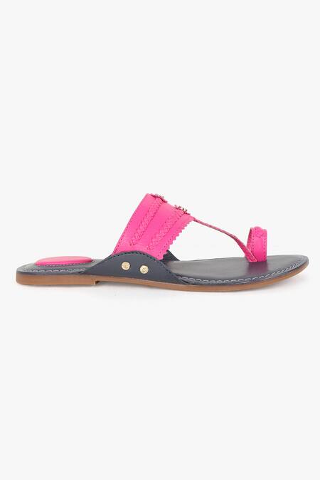 Kolha_Grey Aabha Braided Kolhapuri Flats_Online_at_Aza_Fashions