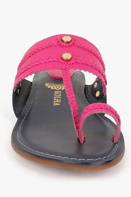 Shop_Kolha_Grey Aabha Braided Kolhapuri Flats_Online_at_Aza_Fashions