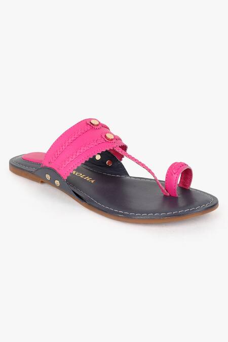 Kolha_Grey Aabha Braided Kolhapuri Flats_at_Aza_Fashions