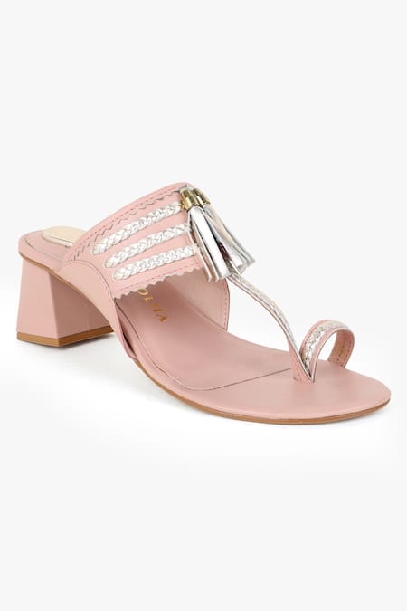 Shop Kolha Pink Aadya Braided Kolhapuri Heels Online at Aza Fashions Shop_Kolha_Pink Aadya Braided Kolhapuri Heels _Online_at_Aza_Fashions