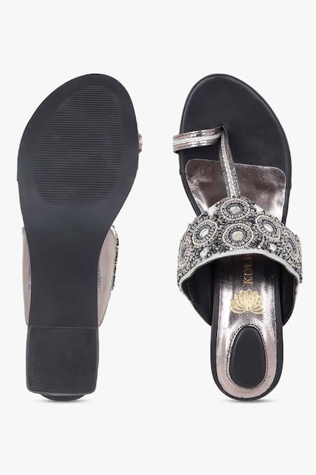 Shop_Kolha_Black Beads, Cut Work And Cutdana Embroidered Kolhapuri Heels