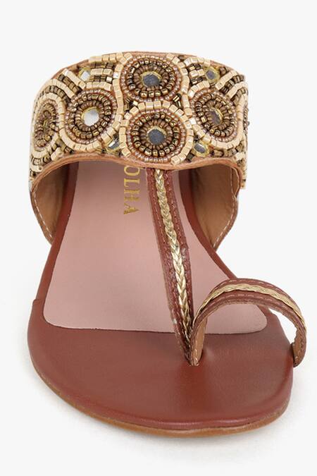 Shop Kolha Gold Beads, Cut Work Cutdana And Embroidered Kolhapuri Heels Online at Aza Fashions Shop_Kolha_Gold Beads, Cut Work Cutdana And Embroidered Kolhapuri Heels_Online_at_Aza_Fashions