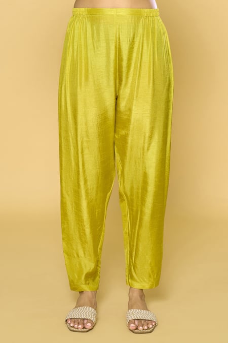 Buy Samyukta Singhania Yellow Chanderi, Cotton, Silk Contrast Geometric Print Straight Kurta Pant Set Buy_Samyukta Singhania_Yellow Chanderi, Cotton, Silk Contrast Geometric Print Straight Kurta Pant Set