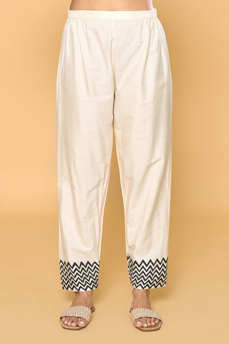 Buy Samyukta Singhania Blue Chanderi, Cotton, Silk Beads Contrast Geometric Print Kurta Pant Set Buy_Samyukta Singhania_Blue Chanderi, Cotton, Silk Beads Contrast Geometric Print Kurta Pant Set