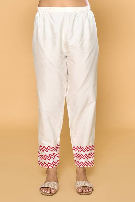 Shop Samyukta Singhania Red Chanderi, Cotton, Silk Beads, Embroidery Contrast Block Print Kurta Pant Set Shop_Samyukta Singhania_Red Chanderi, Cotton, Silk Beads, Embroidery Contrast Block Print Kurta Pant Set