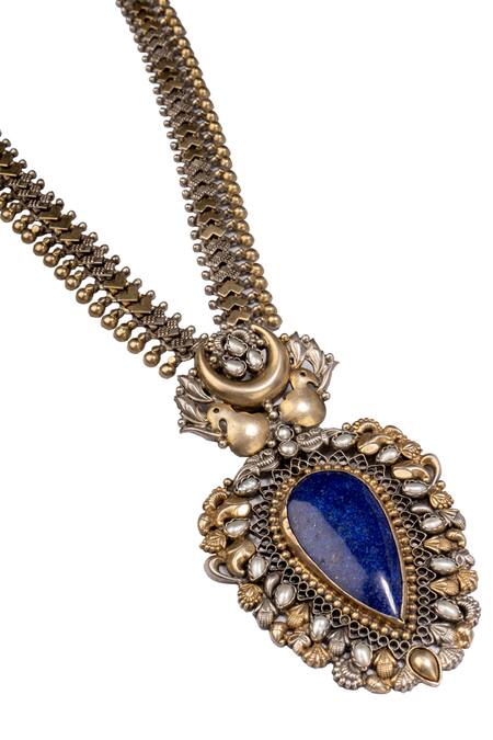 Shop Neeta Boochra Silver Plated Lapis Two Tone Pendant Necklace Online at Aza Fashions Shop_Neeta Boochra_Silver Plated Lapis Two Tone Pendant Necklace _Online_at_Aza_Fashions