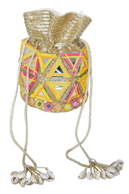 Shop Foram Patel Gold Mirrors Threadwork And Embroidered Potli Bag Online at Aza Fashions Shop_Foram Patel_Gold Mirrors Threadwork And Embroidered Potli Bag_Online_at_Aza_Fashions
