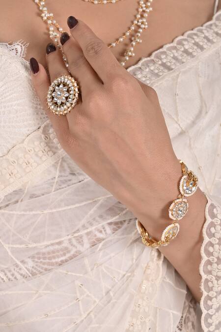 Shlok Jewels_White Stones, Beads Embellished Bracelet - Set Of 2 _Online_at_Aza_Fashions