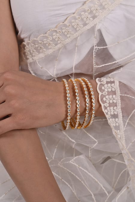 Shlok Jewels Stone Embellished Cutwork Bangles - Set of 2 