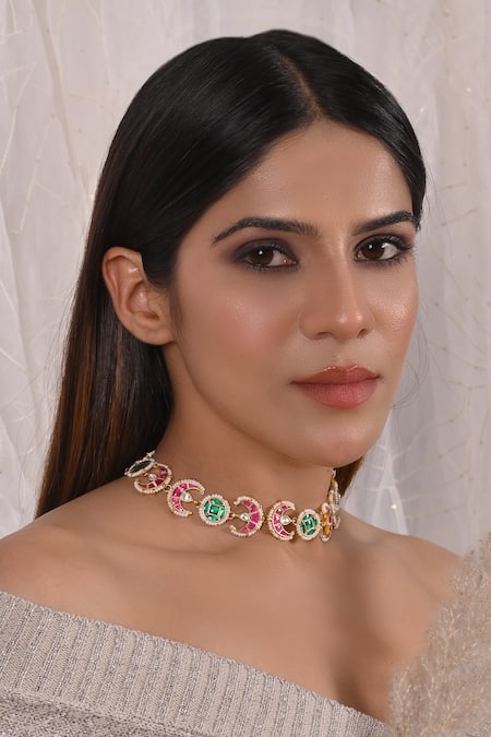 SHLOK JEWELS Multi Color Stone Studded Choker