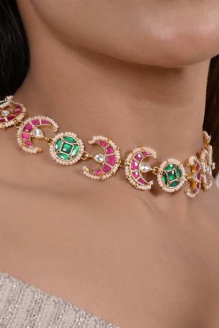 Shlok Jewels_Multi Color Stone Studded Choker _Online_at_Aza_Fashions