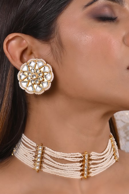 Shlok Jewels White Stones, Beads Embellished Layered Choker Set Online at Aza Fashions Shlok Jewels_White Stones, Beads Embellished Layered Choker Set _Online_at_Aza_Fashions