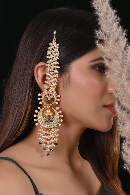 SHLOK JEWELS White Stone Embellished Chandbalis