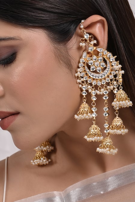 Shop Shlok Jewels White Stones, Beads Studded Chandbalis at Aza Fashions Shop_Shlok Jewels_White Stones, Beads Studded Chandbalis _at_Aza_Fashions