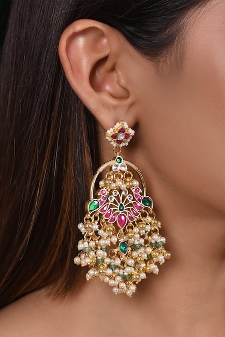 Shlok Jewels Peacock Carved Cutwork Earrings 