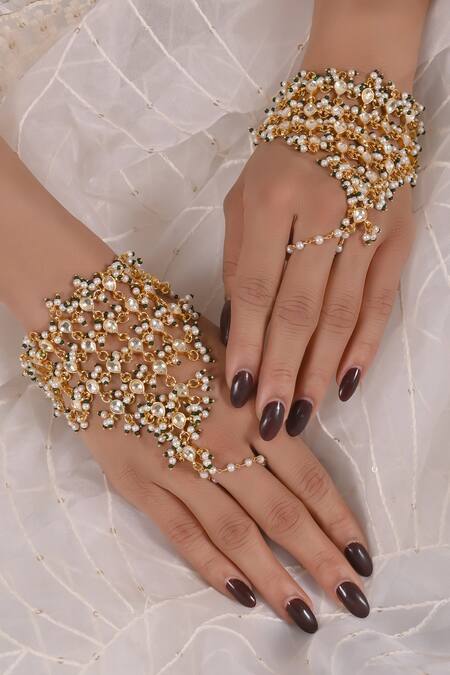 Buy Shlok Jewels White Stones, Beads Embellished Haathphool - Set Of 2 Online at Aza Fashions Buy_Shlok Jewels_White Stones, Beads Embellished Haathphool - Set Of 2 _Online_at_Aza_Fashions