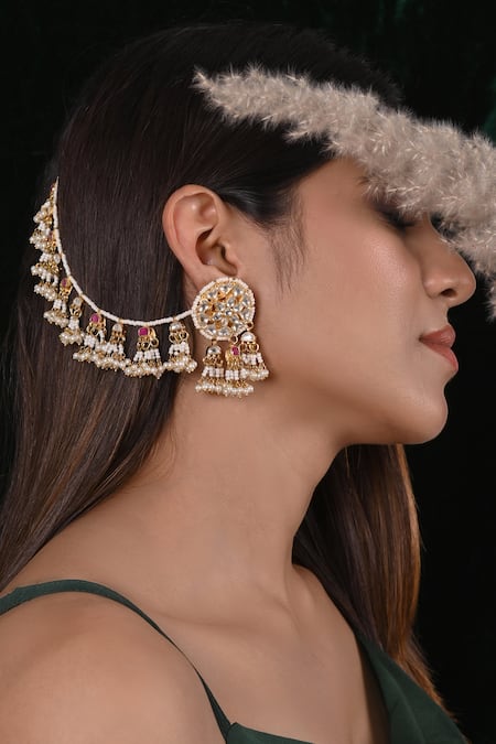 SHLOK JEWELS Pink Kundan Embellished Earrings