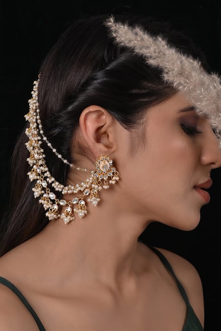 SHLOK JEWELS White Kundan And Beads Embellished Earrings
