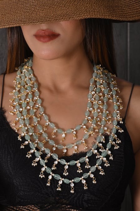 Shop Shlok Jewels White Kundan And Beaded Embellished Mala at Aza Fashions Shop_Shlok Jewels_White Kundan And Beaded Embellished Mala _at_Aza_Fashions