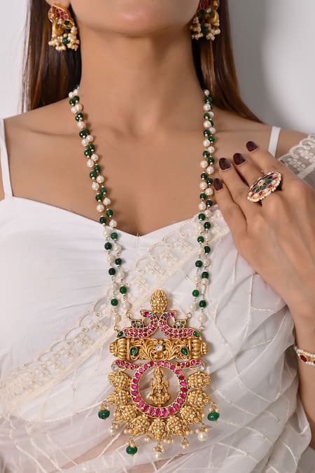Shlok Jewels Kundan & Beads Embellished Pendant Necklace Set 