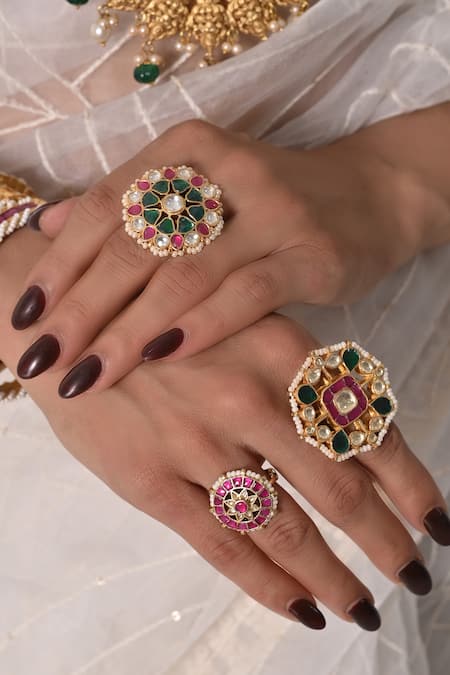 SHLOK JEWELS Multi Color Kundan And Beaded Embellished Ring