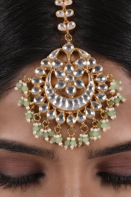 Shlok Jewels White Kundan And Beaded Embellished Maangtikka Online at Aza Fashions Shlok Jewels_White Kundan And Beaded Embellished Maangtikka _Online_at_Aza_Fashions