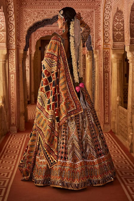 The Royaleum Izhaar Silk Geometric Embellished Bridal Lehenga Set 